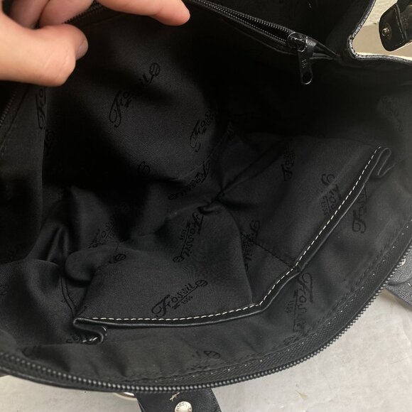 Fossil Black Leather Handbag Purse Shoulder Bag 75082,Zipper,Pockets - Picture 7 of 12